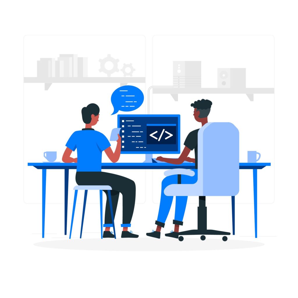 illustration of two developers working on a computer for Web Design and Development Services